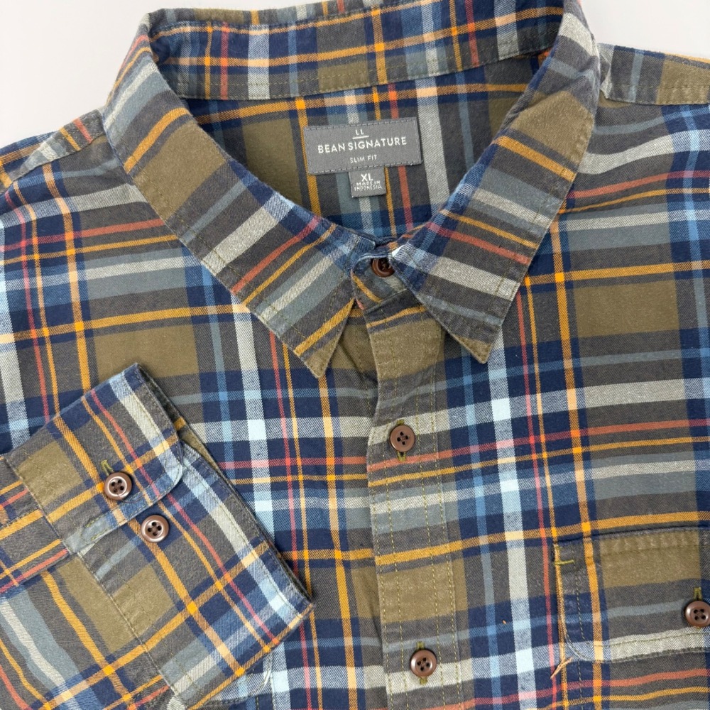 LL Bean Signature Men's Slim Fit Plaid Long Sleeve Button Down Shirt‎ XL